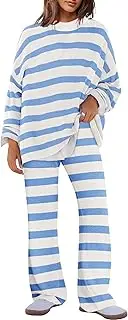 [Panadila] Womens Striped Sweater Set 2 Piece Oversized Lounge Set Knit Matching Pajama Set Top and Pants with Pockets