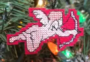 Handmade Cross Stitch Valentine Decor-Christmas Ornament-Completed-Cupid-Angel