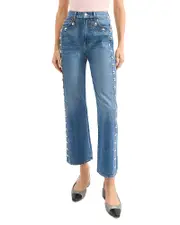 Veronica Beard Dylan High Rise Ankle Straight Leg Jeans in Stoned Serendipity