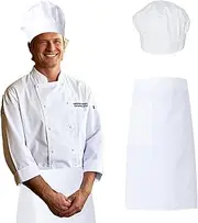 [Hsrag] 2 Pcs Chef Hat and Apron, Unisex Chef Costume Adult Mushroon Design Adjustable Kitchen Uniform Cap for Baking Party Cooking Restaurant, White, One size