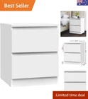 Bedside Table with 2 Drawers, White Bed Side Tables Storage Small Narrow Desk...