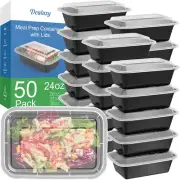 50 Pack Meal Prep Containers 24oz Reusable - Lids Leakproof - To go Containers