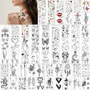 Yazhiji 60 Sheets Tiny Waterproof Temporary Tattoos, Moon Stars Constellations Music Compass Anchor Words Lines Flowers for Kids Adults Men and Women