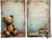 Decorative Paper, Mixed Media, Portrait, Junk Journaling, tatty teddy, junk set.
