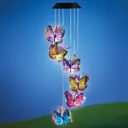 Solar LED Colorful Butterfly Mobile Wind Chime Hanging Porch Patio Garden Decor