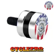 Grooved Silver & Vivid Black Billet Fender Seat Bolt POLICE BADGE USA FLAG - 154