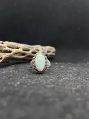 Handmade Native American Navajo white fire opal Sterling Silver Ring Size 6