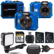 Kodak PIXPRO WPZ2 Digital Camera (Blue)+ Extra Battery + LED - 32GB Kit
