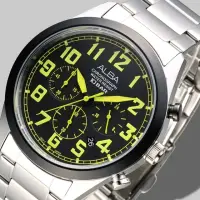 在飛比找momo購物網優惠-【ALBA】雅柏手錶 IP黑框個性潮流三眼碼錶計時男錶-綠刻