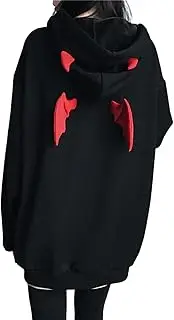[YEMOCILE] Women Devil Wing Hooded Sweatshirt Casual Loose Long Sleeve Hoodies Pullover
