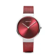 Bering Time Classic. Silver Stainless Steel, Red Dial Women's Watch. 14531-303