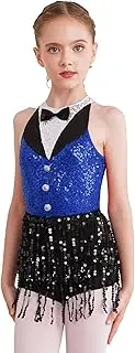 [Riismen] Kids Girls Sequins Dance Dress Fringe Tassels Jazz Latin Dance Leotard Stage Performance Costume