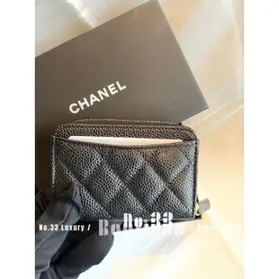 No.33｜Chanel 香奈兒 經典款黑色金釦 荔枝紋牛皮 拉鍊零錢包 短夾 錢夾 女用皮夾