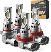 AOUKKL 9005 H11 Fog Light Bulbs Combo, Super Bright 6500K Cool White,700% Brighter Than Halogen, Plug & Play, Mini Size Direct Fit, Pack of 4