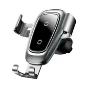 Metal Glass 10W Qi Wireless Charger Fast Charging Gravity Linkage Automatical Lock Air Vent Car Phone Holder For 4.0 Inch - 6.5 Inch Smart Phone SILVER COLOR