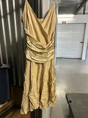 Adrianna Papell Boutique Evening Dress Beige 14 Silk Fairy Goth Beaded Sequins