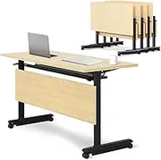 YVYKFZD Folding Conference Table, Mobile Meeting Tables with Wheels and Baffle, Rolling Training Table, Flip Top Stackable Conference Room Table, for Office, Classroom(4PCS,62.9"x23.6"x29.5")