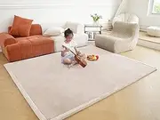 N&V 1.25" Thick Baby Play Mat with Non-Slip Backing,Large Foam Padded Play Area Rug Coral Velvet Crawling mat for Bedroom Dormitory Yoga, Home Decor for Living Room, Nursery(240 * 200CM) Camel