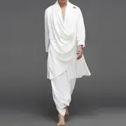 INCERUN Men Two Pieces Set Chinese Style Cotton Linen Long Sleeve Long Pants Men's Casual Vintage Stacked Collar Crotch