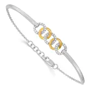 14k Two-tone Polished Natural Diamond Circles Bar 7in w/.5in ext Bracelet