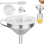 Cooking Oil Filter Funnel - Kitchen Gadgets Cooking Oil Funnel - Food Grade Kitchen Food Grease Strainer with Brush and Removable 200 Mesh Filter for Tea