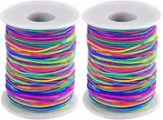 2 Pack 100m Rainbow Width 1mm Elastic Beading Cord Thread, Crafts Pony Beading Thread Stretch String Rainbow Color Stretchy String for Jewelry Making, Bracelet, Necklace, Crafting, Beads