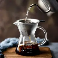 在飛比找ETMall東森購物網優惠-精品手沖咖啡壺耐高溫錐形加厚咖啡壺帶刻度把手不銹鋼咖啡濾網
