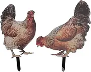 Pollo falso Metal gallo decoración de Patio 2 piezas Adorno de estaca de jardín de gallina simulación estereoscópica acrílica colorido enchufe de Tierra de Pollo al aire Libre