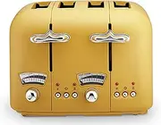 [De'Longhi] Argento Silva Toaster CT04Y , 4 Slice Toaster With Reheat, Defrost and Cancel Functions, 5 Browning Settings, Removable Crumb Tray, Gingko Yellow