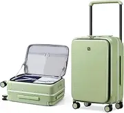[Hanke] Top Open Wide Handle Suitcase, Bamboo Green, Checked Medium 24 inch, travel