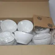 Richard Ginori 1735 Duchessa Platinum Trim Embossed Coffee Cup & Saucer Set of 6