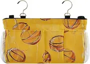 Amooorous Bed Pockets Bedside Storage Hanging Bedside Caddy for Bunk Dorm Rooms and Hospital Bed Rails Yellow Background with Lots Of Little Basketballs