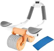 Automatic Rebound Abdominal Wheel, Abdominal Exercise Roller, with Elbow Support & No-Slip Handle & Timer, for Beginners Strength Training, Orange or Blue Orange