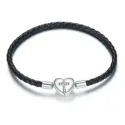 Sterling Silver S925 Cross Faith Leather 19cm Charm Bangle - AVILIA Designs