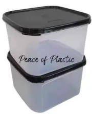 Tupperware Clear Modular Mates #2 Square Containers w/ Black Seals Set of 2 New