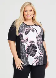 [TS] Taking Shape Spliced Cotton Modal Top Size 14 in Black / Print - Plus Size Women's Clothing Black / Print
