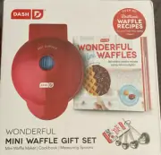 Dash Wonderful Mini Waffle Gift Set Red, Cook Book, and Measuring Spoons ~New