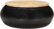 Coffee Table Black 68x68x30 cm Solid Mango Wood,Chic and Durable: Mango Wood and Iron Coffee Table for Modern Living Spaces Accent Furniture, Accent Coffee Tables