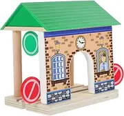 Wooden Train Station Model Accessory Decorative Pretend Railway Scene Easy to Install Educational Playset for Imagination Hand Development Safe Reliable Design