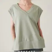 NEW Athleta RetroTerry V-Neck Sweatshirt Sleeveless Sporty Slouchy Green Medium