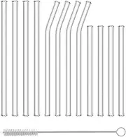 [NAFENDER] Short Glass Straws Set Cute Glass Straw Reusable Cocktail Straws Clear 12 Pack with Cleaning Brush