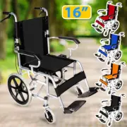 16" Foldable Wheelchair Soft for Elderly and Disabled Park Brakes Lightweight