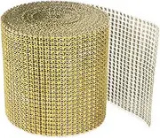 Gold Diamond Sparkling Rhinestone Mesh Ribbon for Event Decorations Wedding Cake Birthdays Baby Shower Arts & Crafts 4.75 x 10 Yards 24 Row 1 Roll