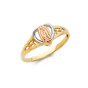 Womens 14K Tri Color Gold Our Lady of Guadalupe Heart Ring Band Religious Size 7