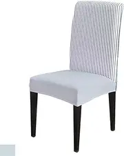 Stretch Chair Cover Dining Room Chair Covers Set of 6 Simple Pinstripe Light Blue and White Removable Kitchen Chair Covers Soft and Washable Chair Seat Protector Fitted with Elastic Bottom for Office