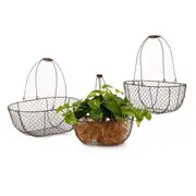 3pc Rounded Metal 30/35/40cm Basket Planter Set Outdoor Yard/Garden Decor Brown