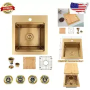 Elegant 16" x 18" Gold Drop-In Bar Sink – 16 Gauge Stainless Steel Workstation