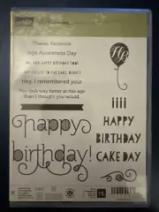 Stampin' UP! AGE AWARENESS Stamp Set BIRTHDAY FACEBOOK EAT CAKE BALLOON