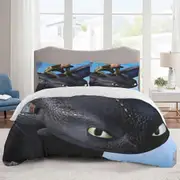 v1767 Bed Sheets Bedding How to Train Your Dragon Bedding Sets Cartoon Duvet Cover Lightweight 3 Piece Bet Sets for Kids Boys Girls (1 Duvet Cover an
