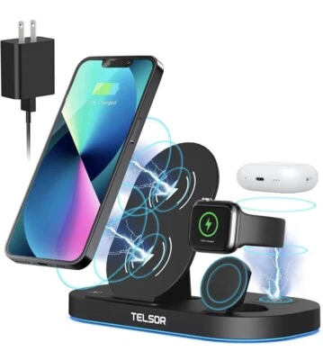 Wireless Charging Station, 3 in 1 Foldable Wireless Charger, 18W Fast Wireless